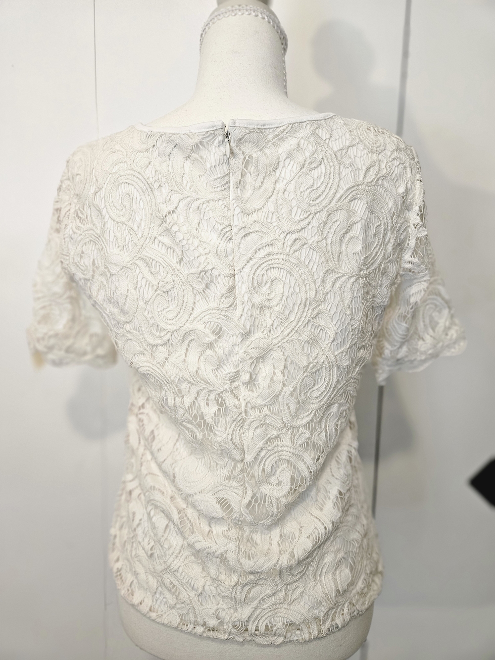 Adrianna Papell White Lace Short-Sleeve Blouse - Picture 3 of 12